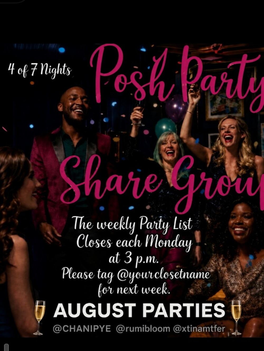 🍾🥂 AUGUST WEEKLY JUST IN POSH PARTY CHALLENGE SHARE GROUP 🍾🥂